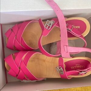 Swedish Hasbeens Hot Pink Women's Katja High Heel Sandals size 40 NWB